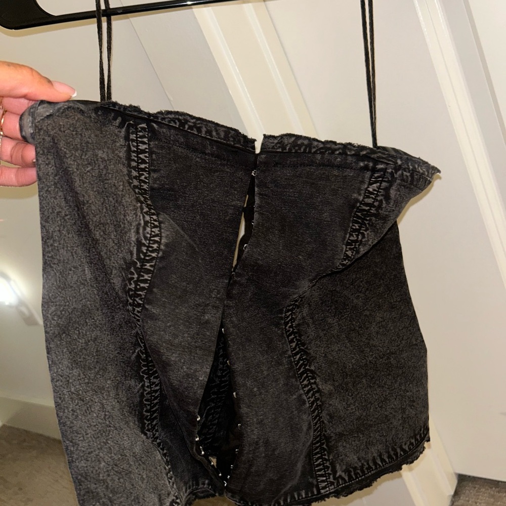 Free People Black Denim Corset Top